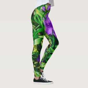 Stylised Purple Blue Flowers Floral Leggings