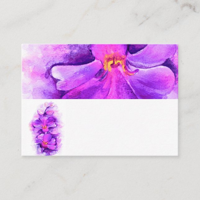 Stylised purple orchid name place cards (Front)