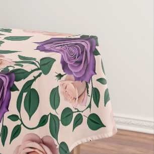 Stylised Purple Roses With Green Accents Tablecloth