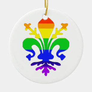 Stylised Rainbow Fleur de Lis Ceramic Tree Decoration