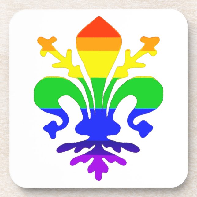 Stylised Rainbow Fleur de Lis Coaster (Front)