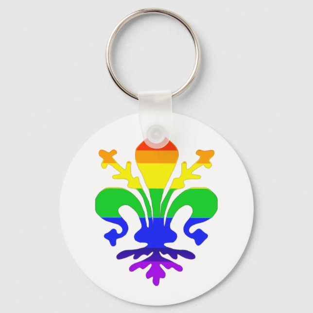 Stylised Rainbow Fleur de Lis Key Ring (Front)