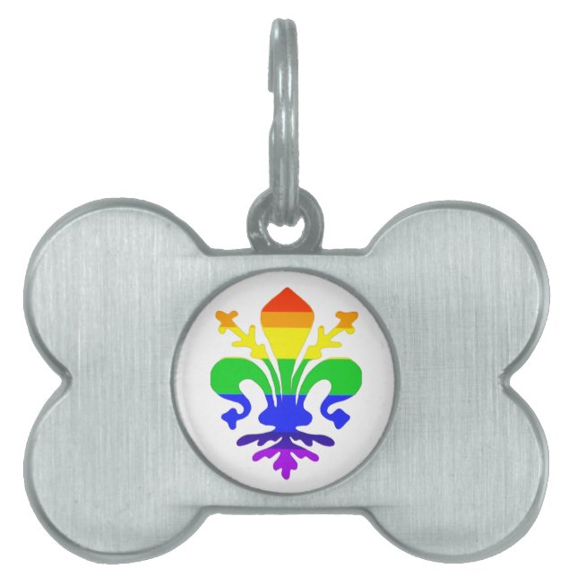 Stylised Rainbow Fleur de Lis Pet ID Tag (Front)