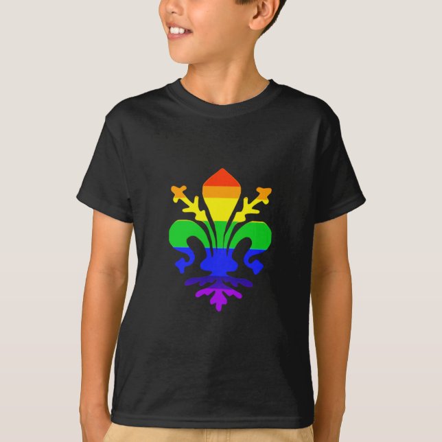 Stylised Rainbow Fleur de Lis T-Shirt (Front)