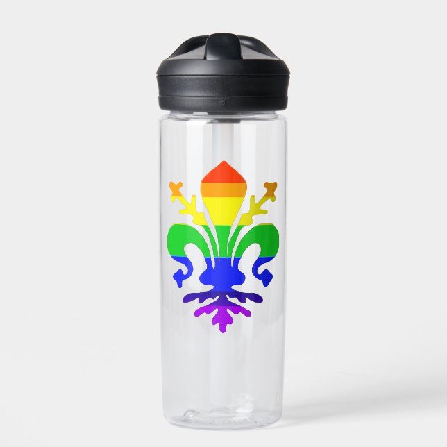 Stylised Rainbow Fleur de Lis Water Bottle (Front)