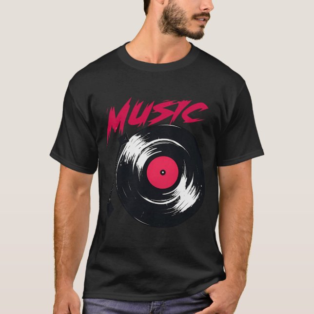 Stylised Record Player Illustration T-Shirt (Front)