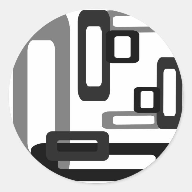 Stylised Rectangles Grey/Black Classic Round Sticker (Front)