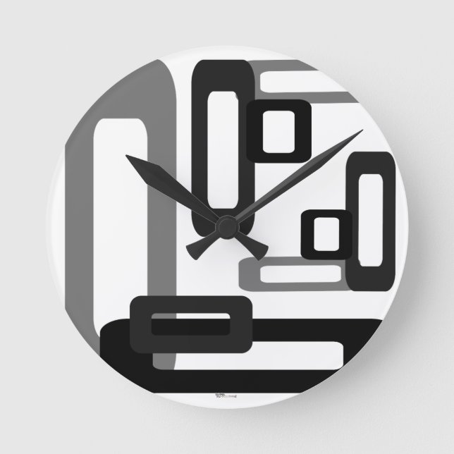 Stylised Rectangles Grey/Black Round Clock (Front)