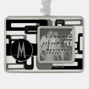 Stylised Rectangles Grey/Black Silver Plated Framed Ornament