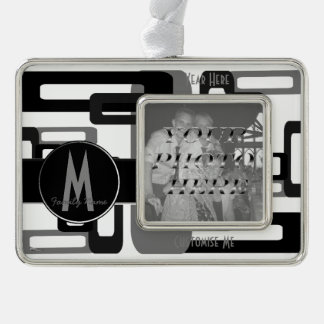 Stylised Rectangles Grey/Black Silver Plated Framed Ornament