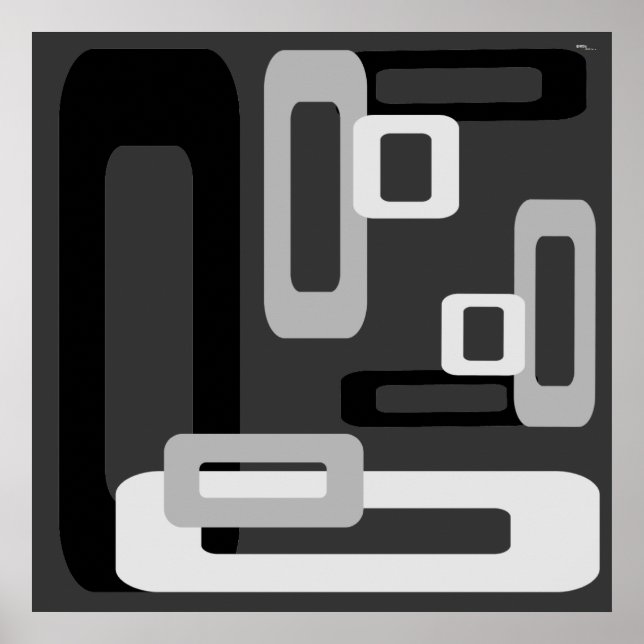 Stylised Rectangles Grey/Black/White Poster (Front)
