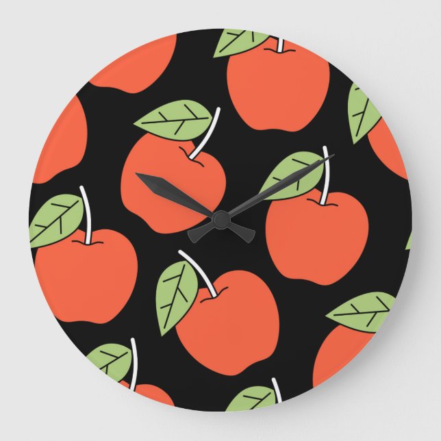 Stylised Red Apples: Bright Pattern Large Clock (Front)