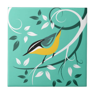 Stylised Red Breasted Nuthatch Tile
