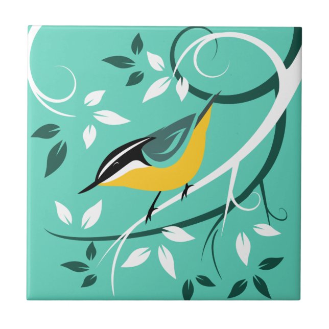 Stylised Red Breasted Nuthatch Tile (Front)