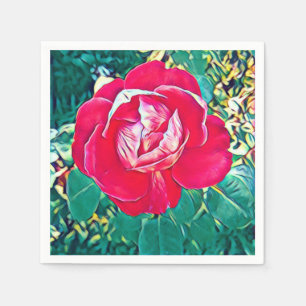Stylised Red Flower Painting Paper Napkin