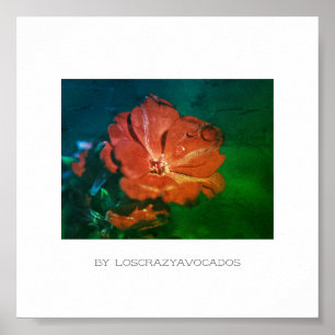 Stylised Red Green Geranium Flower Poster