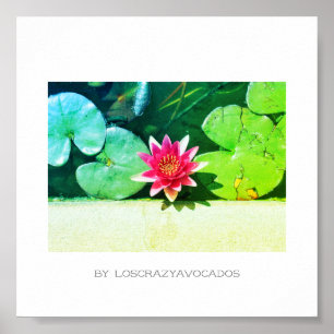 Stylised Red Green Water Lily Flower Plants Poster