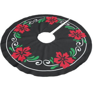 Stylised Red Hibiscus Flower Christmas Wreath Brushed Polyester Tree Skirt