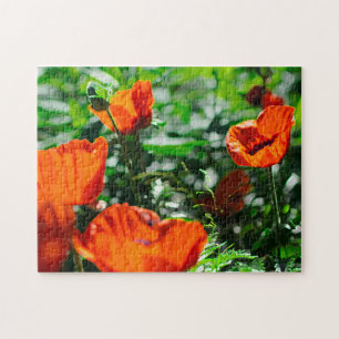 Stylised Red Poppy Flowers Garden Jigsaw Puzzle
