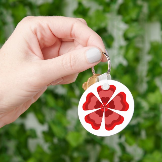 Stylised Red Retro Flower  Key Ring (Hand)
