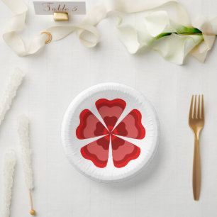 Stylised Red Retro Flower Paper Plate