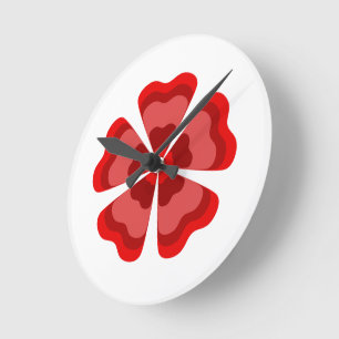 Stylised Red Retro Flower  Round Clock