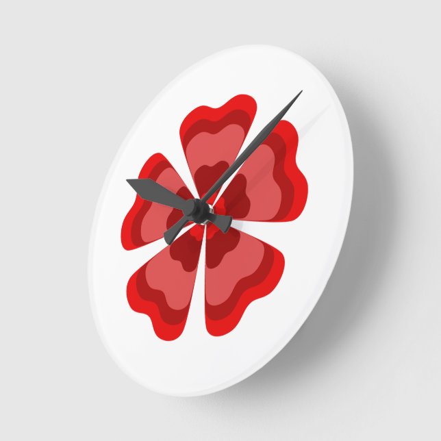 Stylised Red Retro Flower  Round Clock (Angle)