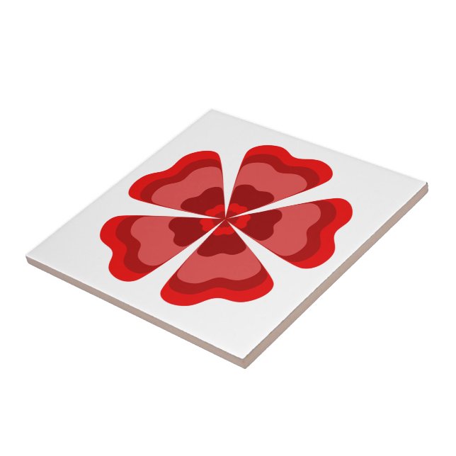Stylised Red Retro Flower  Tile (Side)