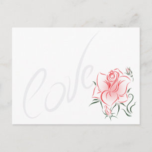 Stylised Red Rose and Love Postcard