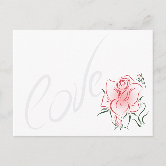 Stylised Red Rose and Love Postcard (Front)