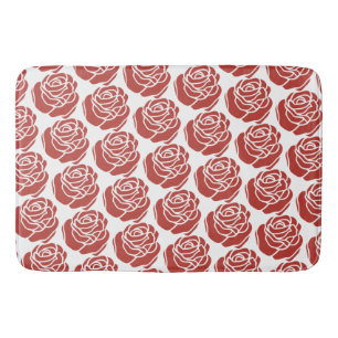 Stylised Red Roses Floral Pattern Bath Mat