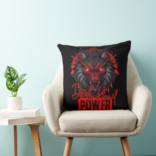 Stylised Red Wolf   Powerful Dark Howl Art Cushion