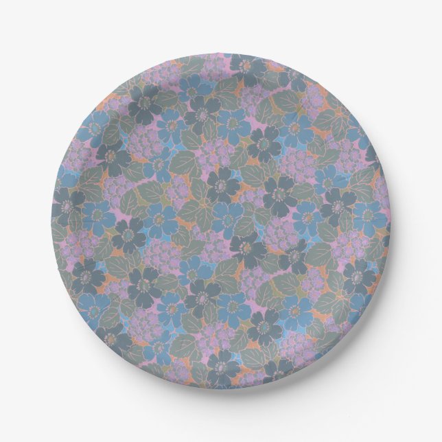 Stylised Retro Floral Pattern Paper Plate (Front)