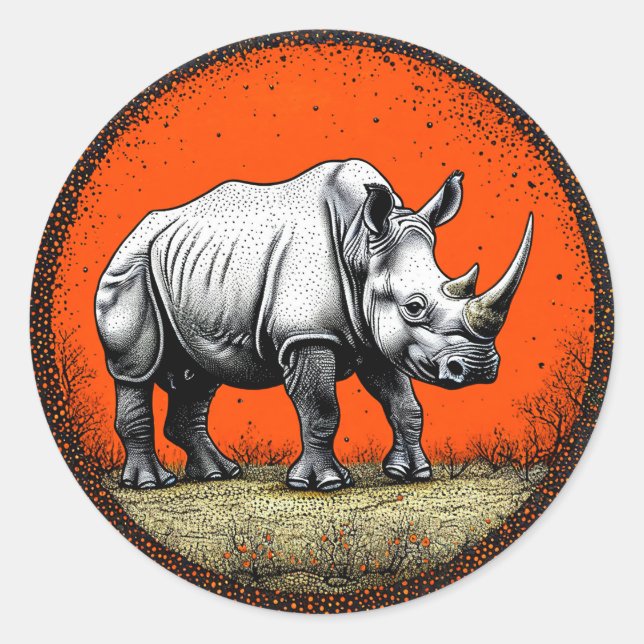 Stylised rhinoceros bold wildlife art classic round sticker (Front)