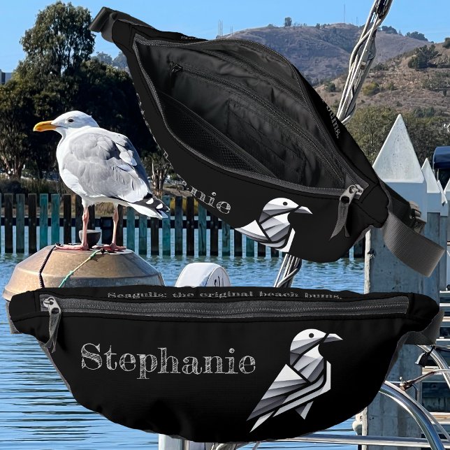 Stylised Seagull Geometric Design Shades of Grey Bum Bags (Creator Uploaded)