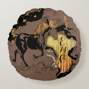 Stylised Silhouette Monogram Horse Round Cushion