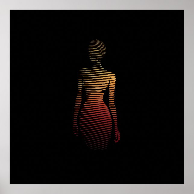 Stylised Silhouette of Woman – Gradient Line Art Poster (Front)