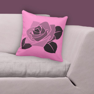 Stylised Single Rose Blossom On Pink Cushion