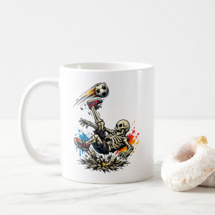 Stylised Skeleton Bicycle Kick Soccer Mug Funny
