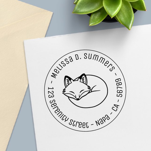 Stylised Sleeping Fox Round Address 3 Self-inking Stamp (Creator Uploaded)