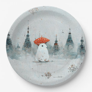Stylised snowman paper plates for parties. 