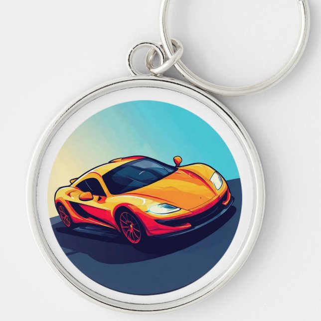 Stylised Sports Car Illustration Key Ring (Front)