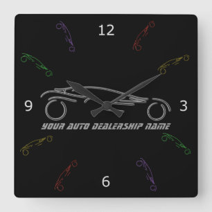 Stylised Sportscar - glowing neon auto shop design Square Wall Clock