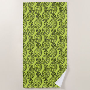 Stylised Spring Lime-Green Botanical Koru Curl Beach Towel