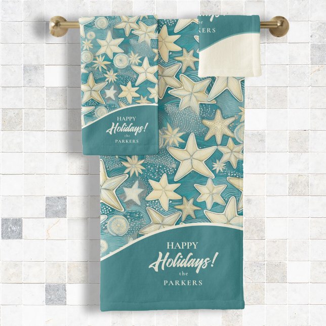 Stylised Starfish & Sand Dollars Pattern#25 ID1009 Bath Towel Set (Creator Uploaded)