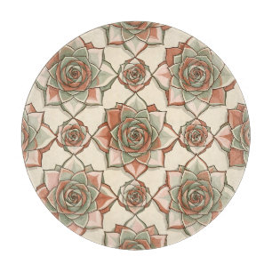 Stylised Succulent Rose Pattern Pink Sage Cutting Board