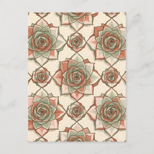 Stylised Succulent Rose Pattern Pink Sage Postcard