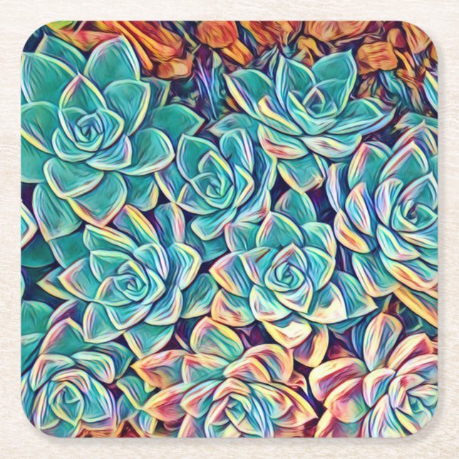Stylised Succulents Paper Coaster (Front)