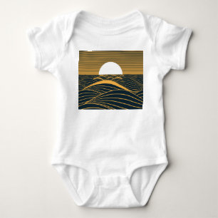 Stylised sun-moon, dark sea illustration. baby bodysuit