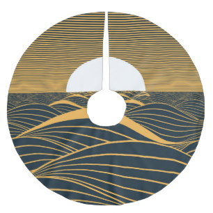 Stylised sun-moon, dark sea illustration. brushed polyester tree skirt